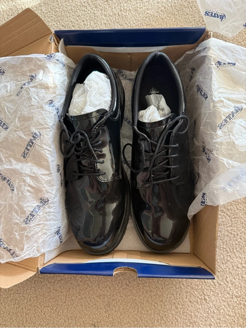 Bates Men's 13 Wide High Gloss Black Oxford Shoes